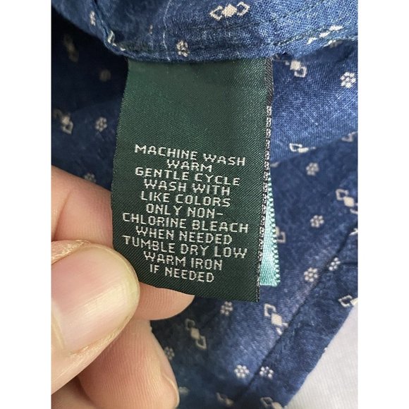 Lauren Ralph Lauren Women’s King Sleeve Ruffle Blouse 100% Cotton Navy Sz Small - Picture 8 of 9